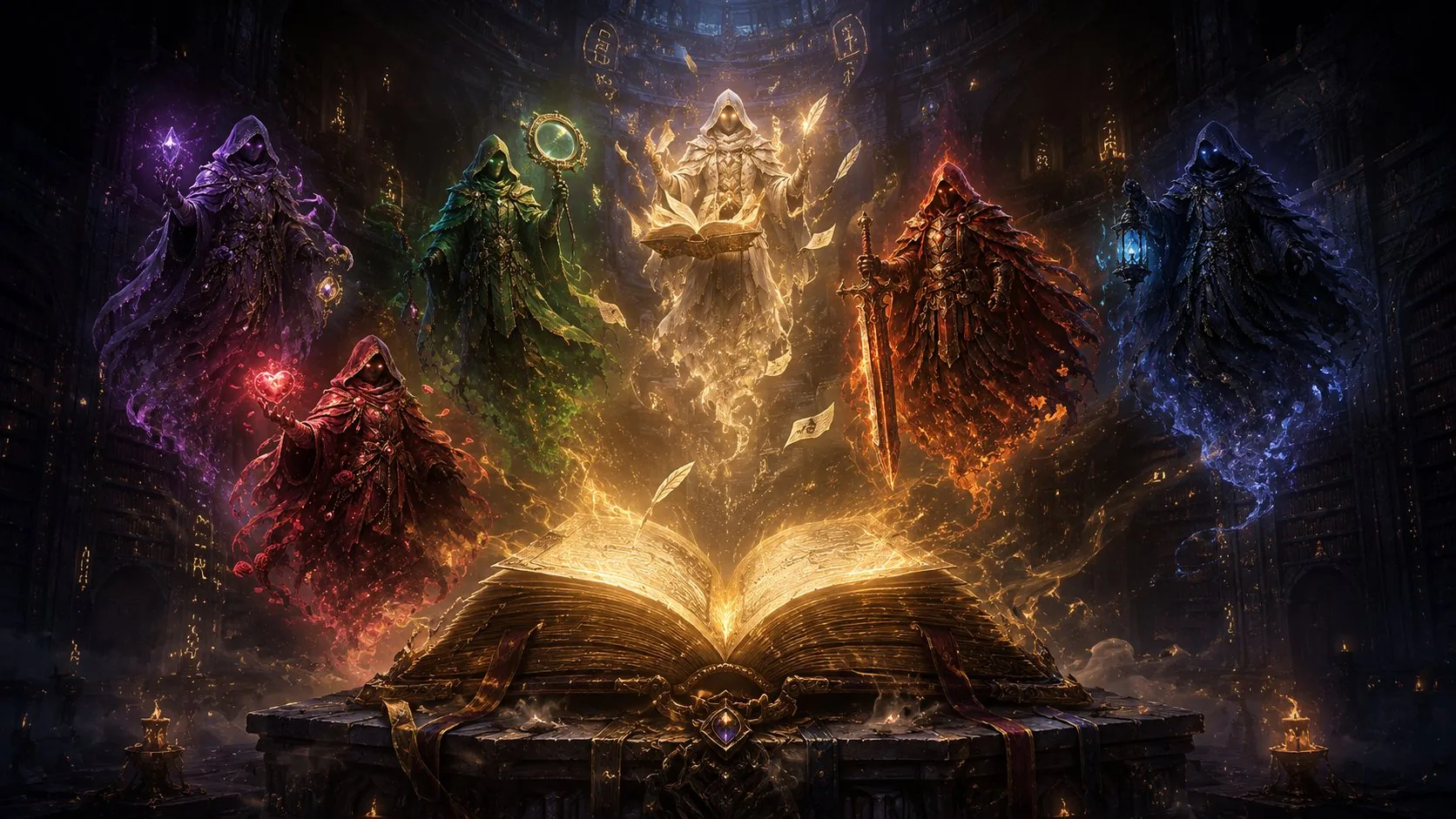 Los Guardianes de Riftory alrededor del libro abierto